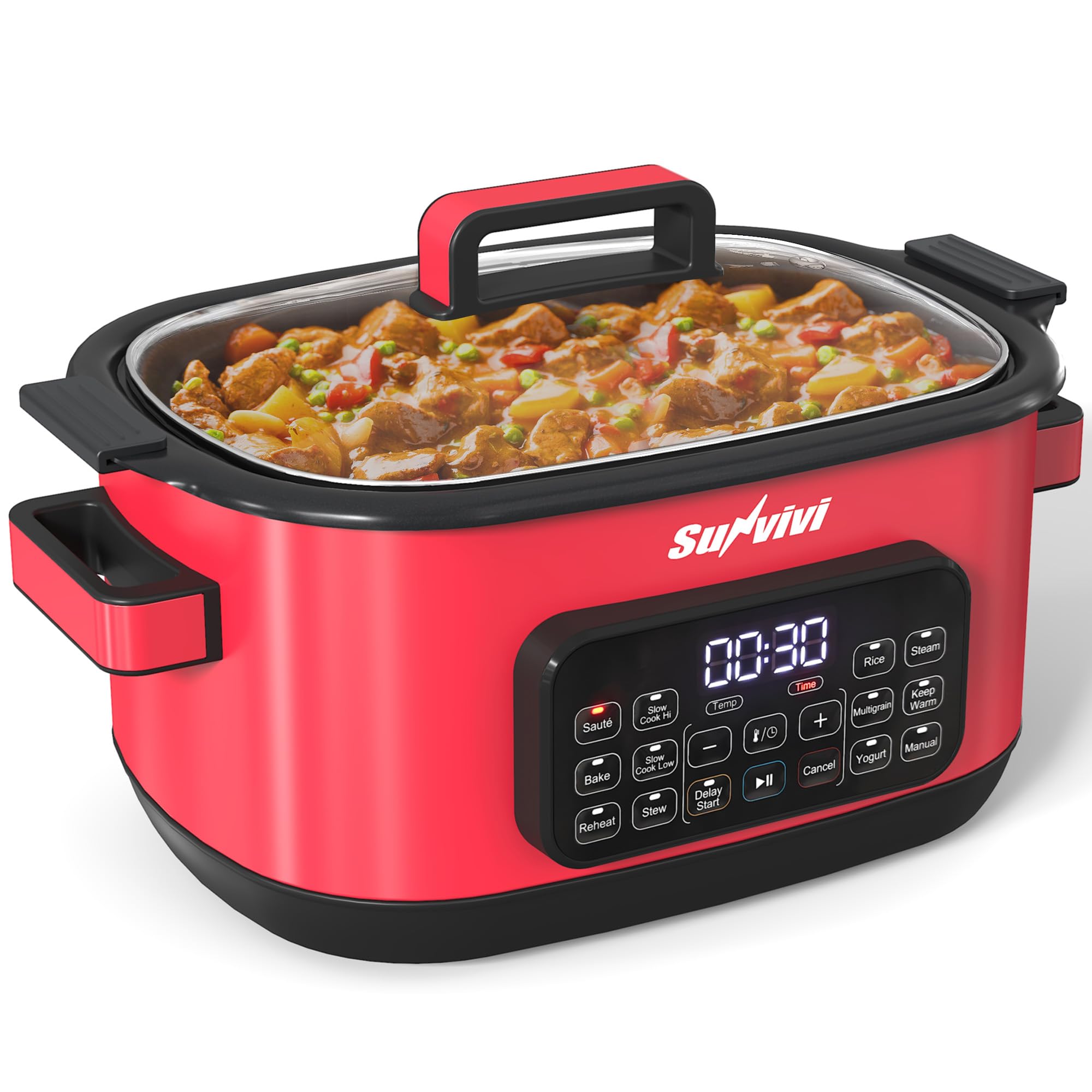 SUNVIVIPRO 12-in-1 Multicooker, 6.5QT Slow Cooker Roaster
