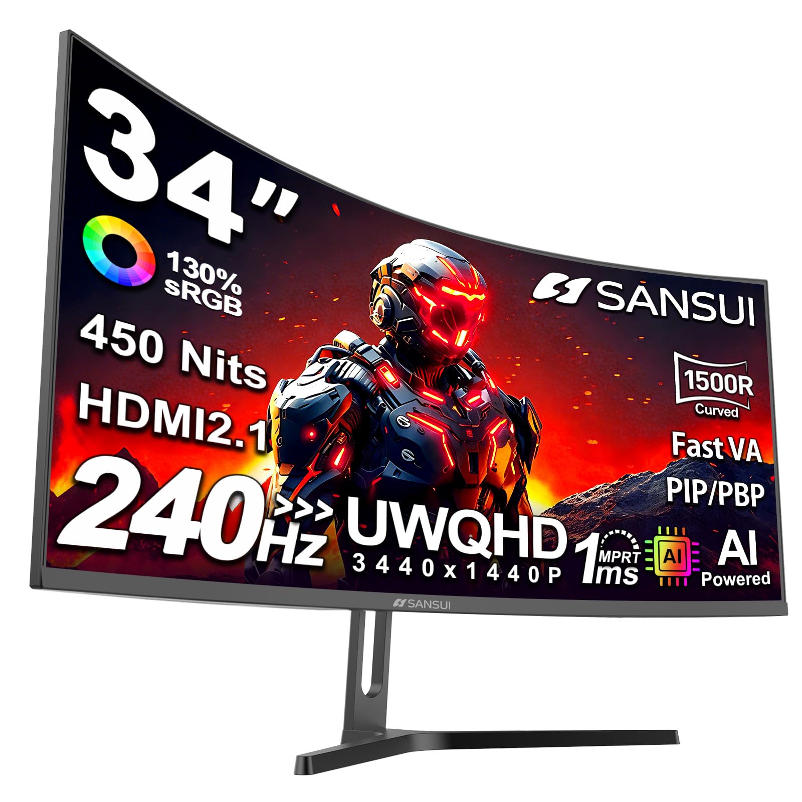 SANSUI Curved Monitor UWQHD Gaming Monitor