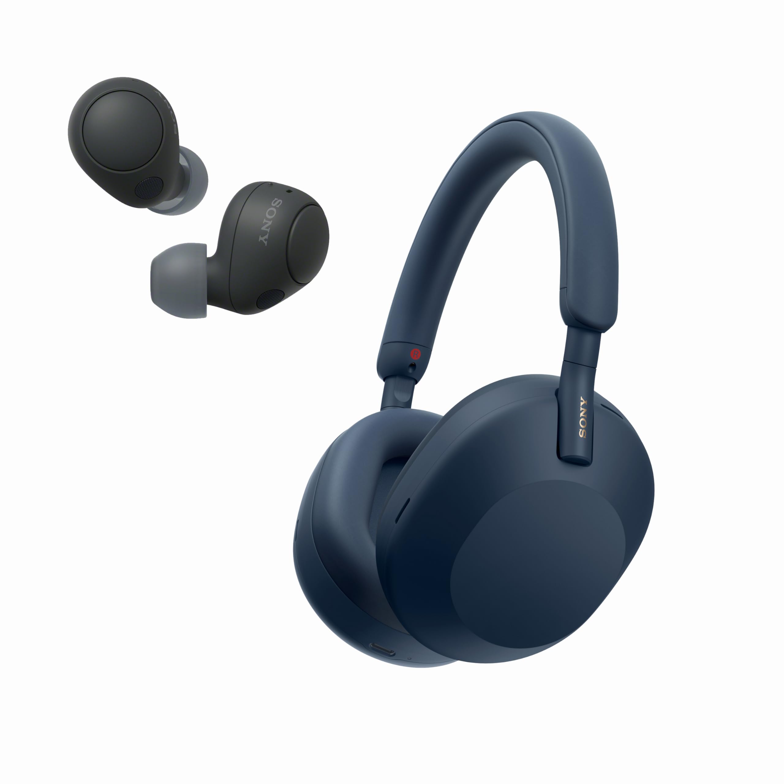Sony WH-1000XM5 Noise Canceling Headphones (Midnight Blue Holiday Bundle with Included Earbuds)