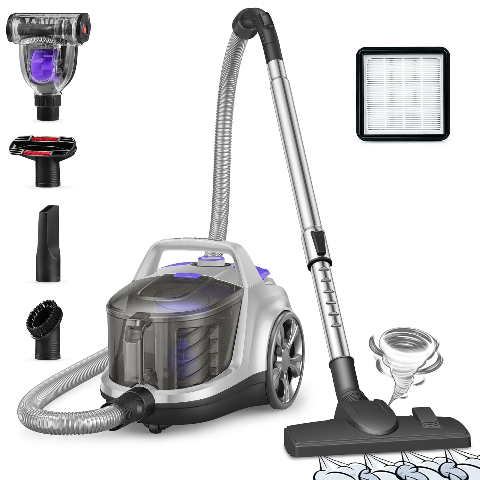 Aspiron Canister Vacuum Cleaner, 40Kpa Bagless Vacuum