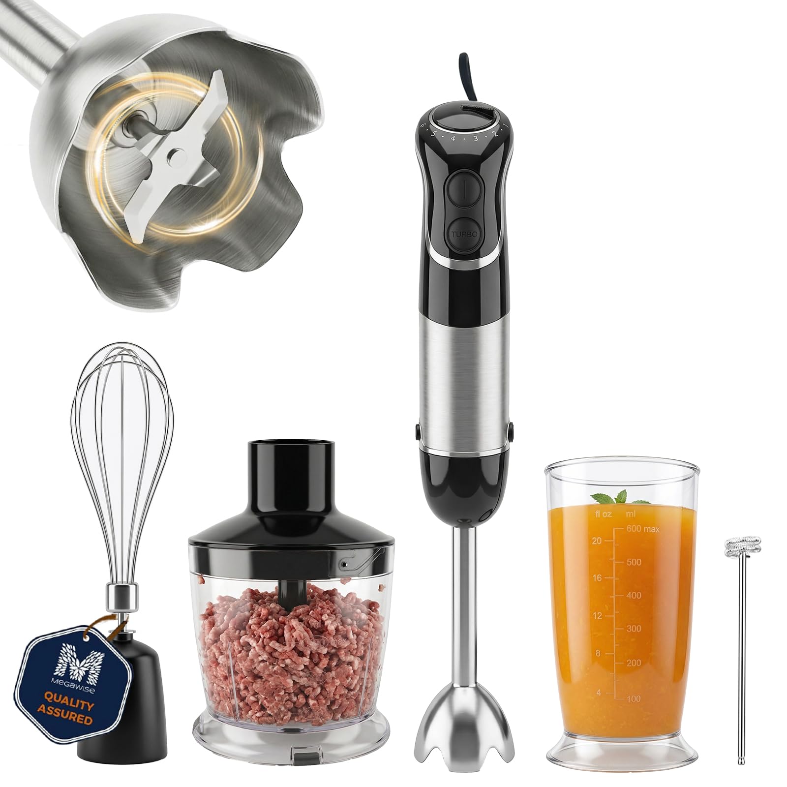 Megawise HB-2035 5-in-1 Immersion Hand Blender, 800W