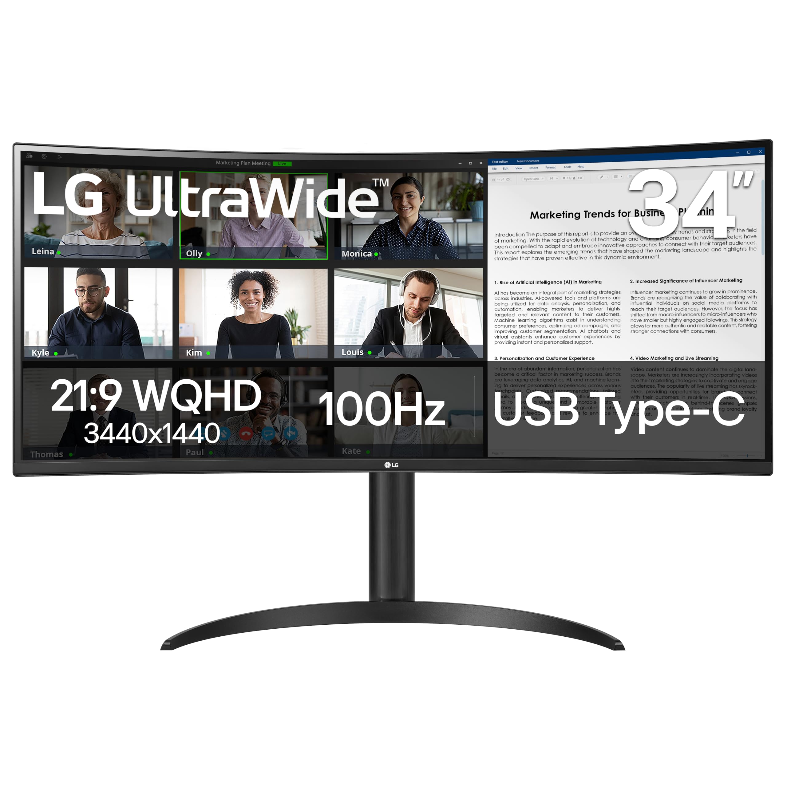 LG 34WR55QK-B UltraWide WQHD Curved Computer Monitor
