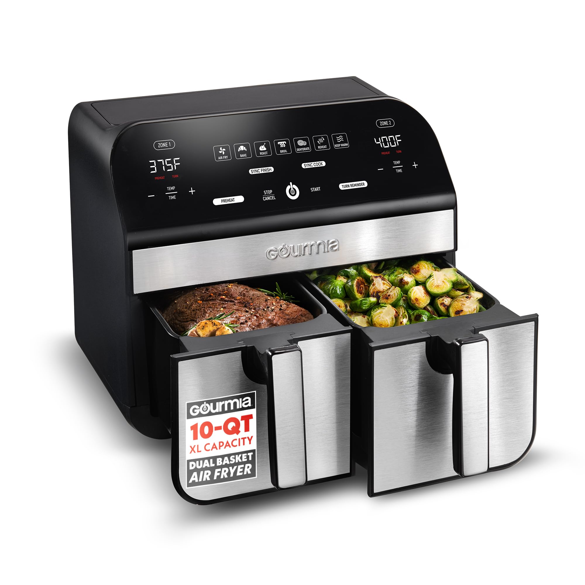 Gourmia Dual Basket Air Fryer - 10