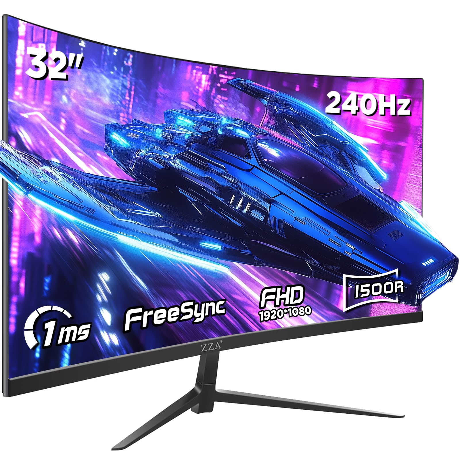 ZZA 32 Curved Gaming Monitor, 240Hz High