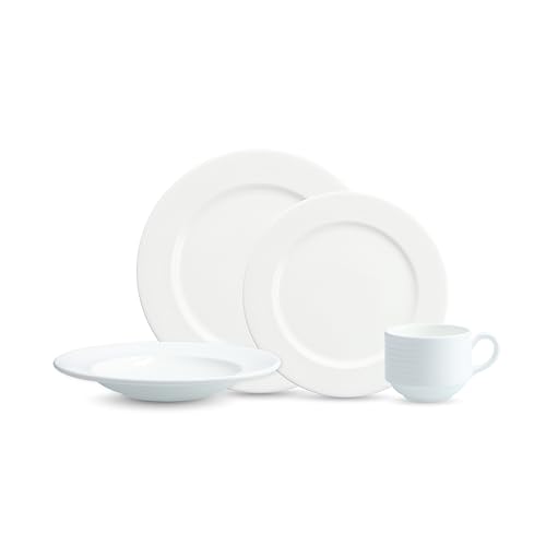 Fortessa Saterna Bone China 16 Piece Dinnerware Set, Service for 4, White