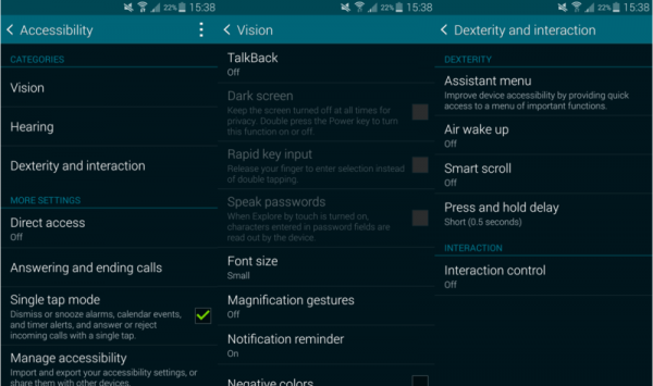 Accessibility features on the Samsung Galaxy S5