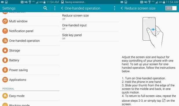 Adjust Samsung Galaxy Note 4 Screen And Settings With One Handed Operation-Reduce screen size
