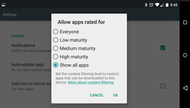 restrict in app purchases in Google Play Store