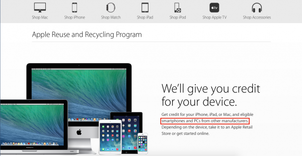Apple Reuse and Recycling Program includes other Smartphones and PCs