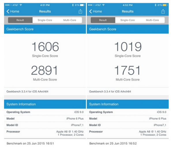 Low Power mode is one of features you can find in iOS 9 Beta. Apple indeed promised to bring a feature related to battery saving mode which can extend battery life up to 1 hour when battery has reached its critical. The saving mode feature like this has been known by Android users and Apple have just adopted this feature recently. You can find this feature in Settings >> Battery >> Low Power Mode. When Low Power Mode feature is activated, you will see battery icon's color turn into yellow. Apple explained the outline of this feature as follows:  "Low Power Mode reduce performance and networking activity to extend battery life. when this is on, Mail fetch, Background App Refresh, motion effect and animated are disabled"  Users can choose to enable Low Power mode from system settings or the familiar "low battery" dialogue box that shows up when an iOS device's battery hits 20 percent and 10 percent charge.  Recently, Macrumors found that by activating Low Power Mode in fact can decrease performance of iPhone's processor as they prove via Geekbench 3 for iOS, which was recently updated with support for iOS 9 builds. Geekbench is a benchmark software which is used a lot as reference for performance value of a single or multi core processor quantitatively. They have tried to test geekbench for iPhone 6 plus and they found a decrease in performance of multi core processor score from 2,891 to 1,751, while single-core performance fell from 1,606 to 1,019. Results were similar on an iPhone 5s, which saw a 40-percent decrease in performance.    At the moment, we cannot rate about "the technical" that is done by Apple to extend battery life by sacrificing processor performance because iOS 9 is still in Beta version.  It is matter for a user who will play a game, a pop up message that tells about performance decrease should appear on game if Low Power Mode is activated. The solution from Apple related to Saving Battery Mode should be able to reach all components that consume battery life including processor. But unfortunately their ambiguity said that Low Power Mode "lets you extend your battery life even further." Seems that statement needs a further explanation.