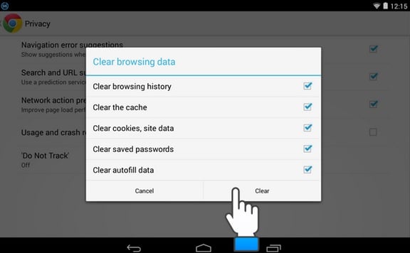 clear history on android 