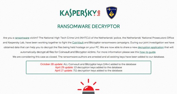 Kaspersky Offers Free Decryption After For CoinVault + Bitcryptor Ransomware Victim
