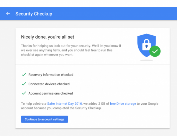 Obtenga 2 GB de almacenamiento adicional en Google Drive si completa la verificación de seguridad antes del 11 de febrero