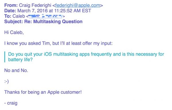 "Closing Multitasking Does Not Improve Battery Life", Says Apple's Software SVP