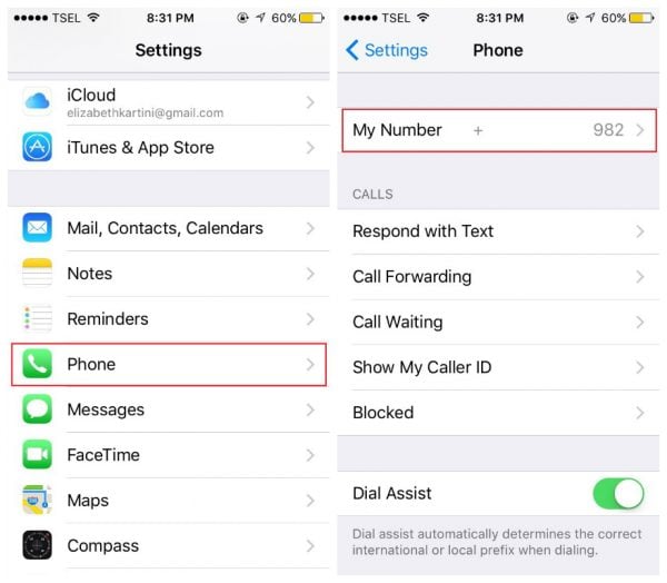 iPhone Phone My number steps