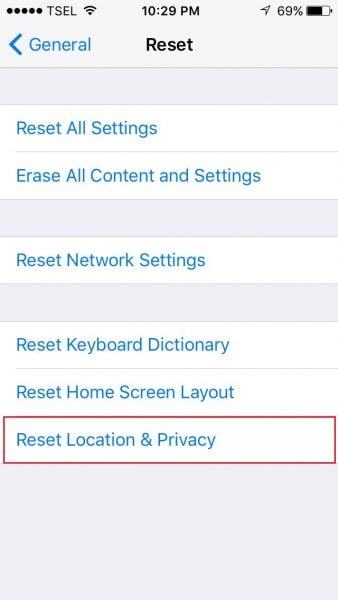 reset location and privacy