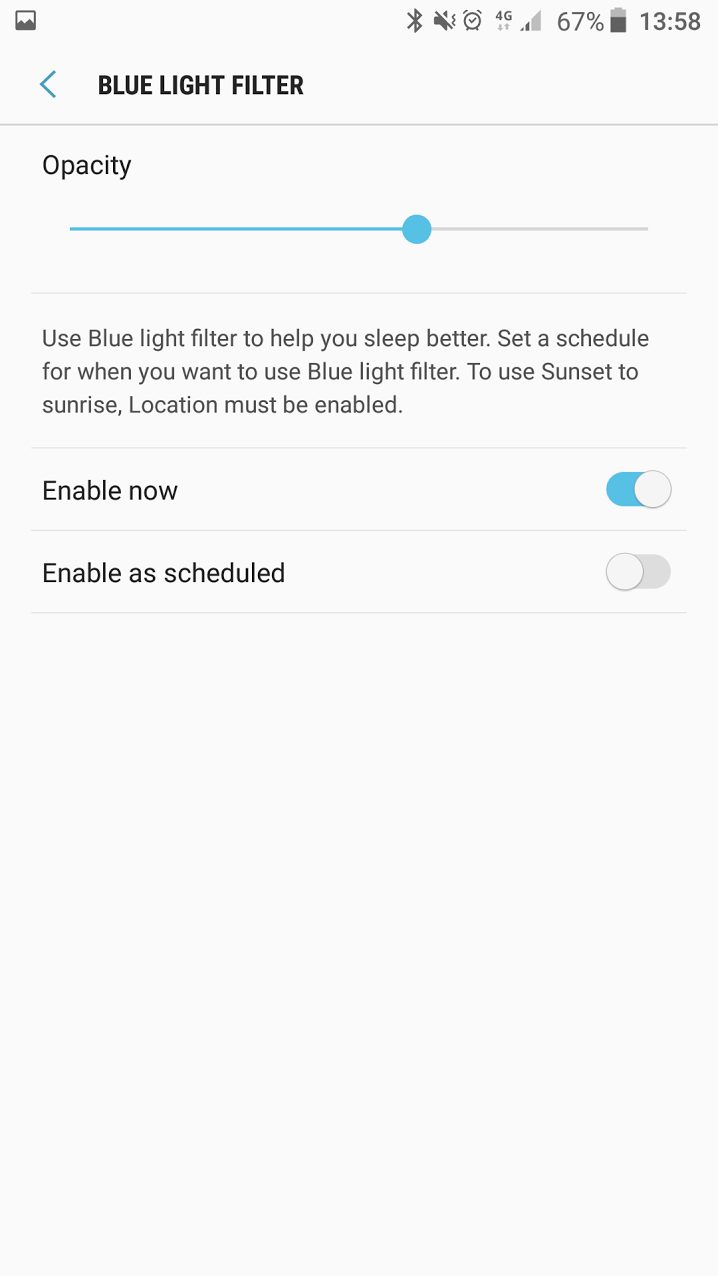 Galaxy S8 Blue light filter