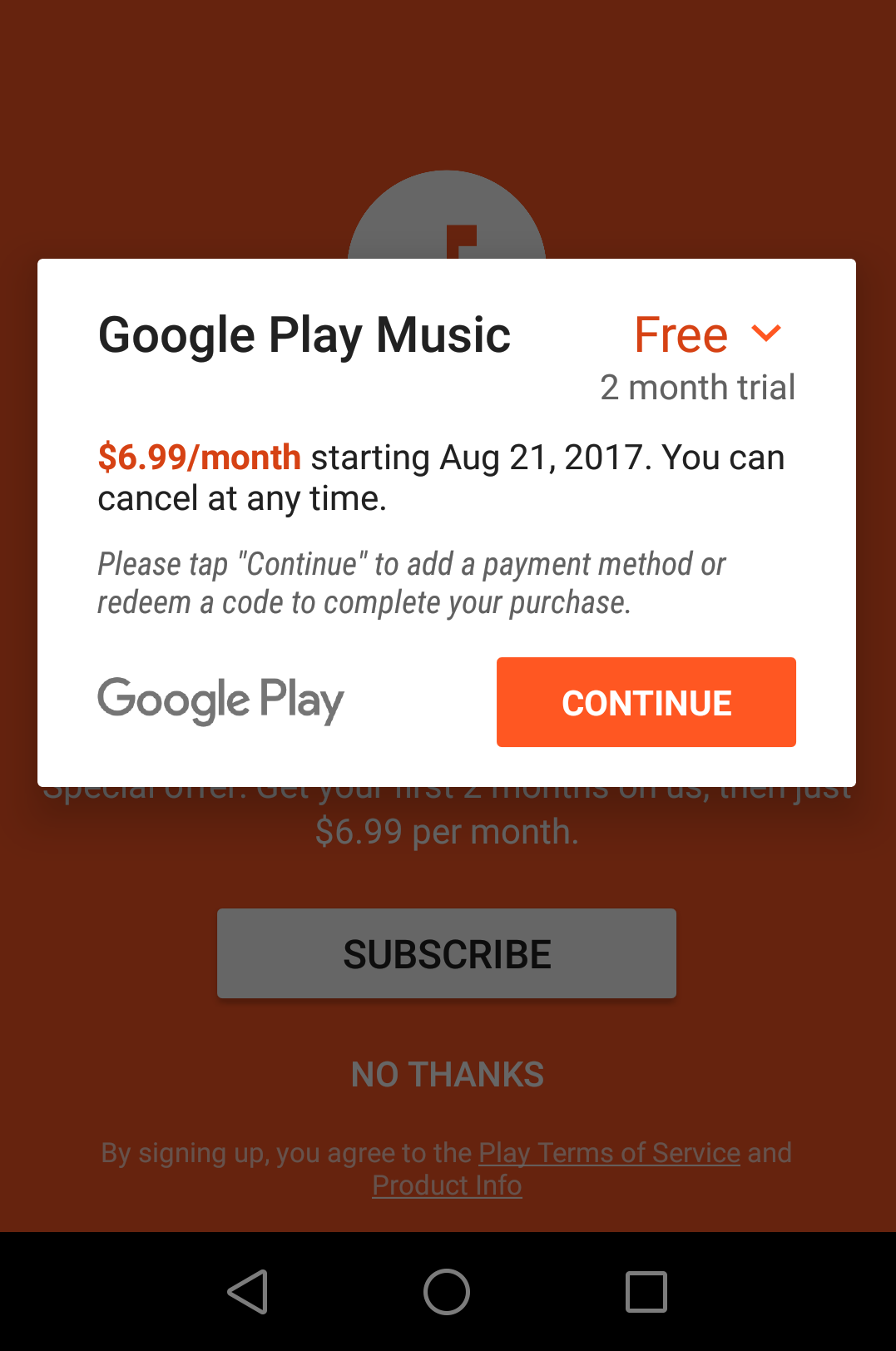 how to subscribe to Google Play Music