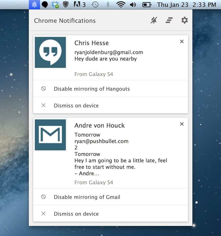 Android notifications on Windows 7