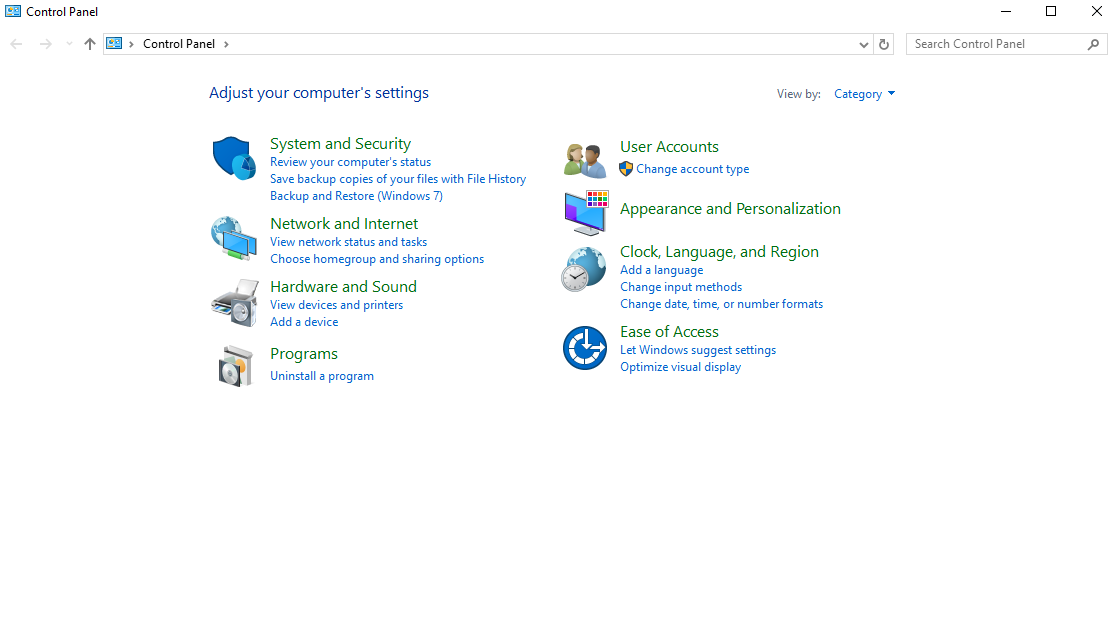 how to open control panel in Windows 10