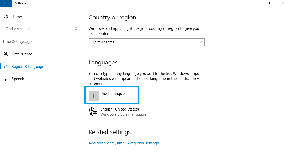 how to add another language in Windows 10