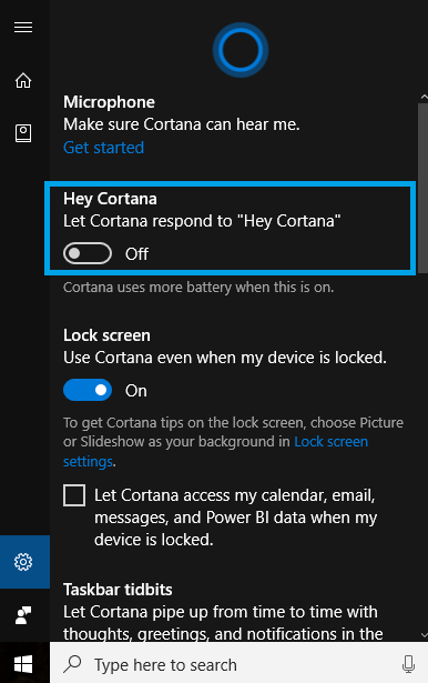 how to enable hey cortana in windows 10