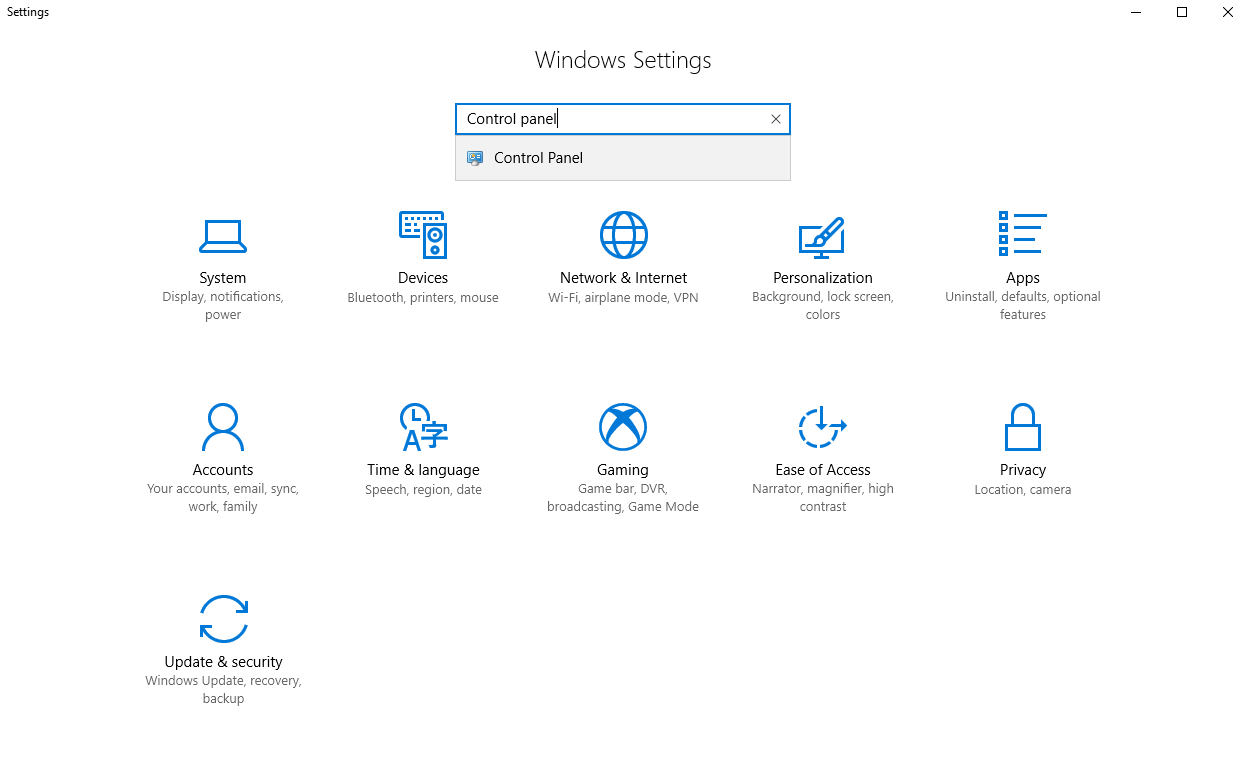 how to open Control Panel in Windows 10 