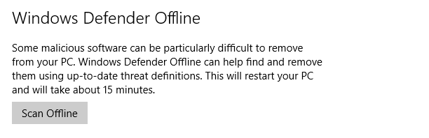 how to run Windows Defender Offline On Windows 10