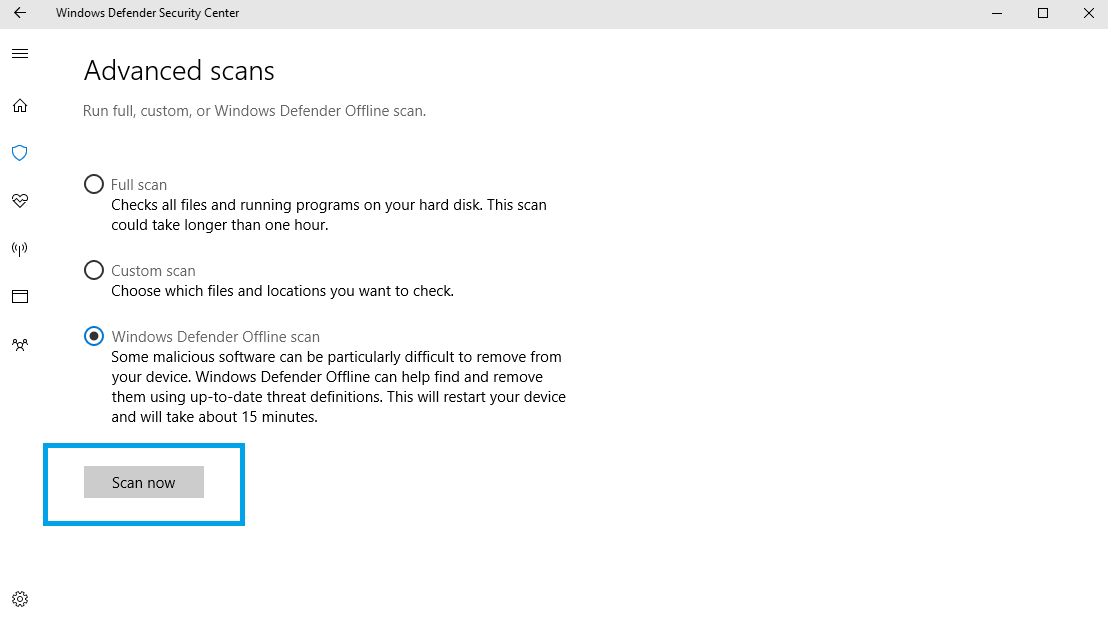 Windows Defender offline in Windows 10 Creators Update
