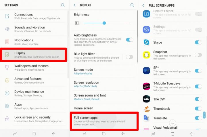 Apps Are Not On Full Screen On Galaxy Note 8 