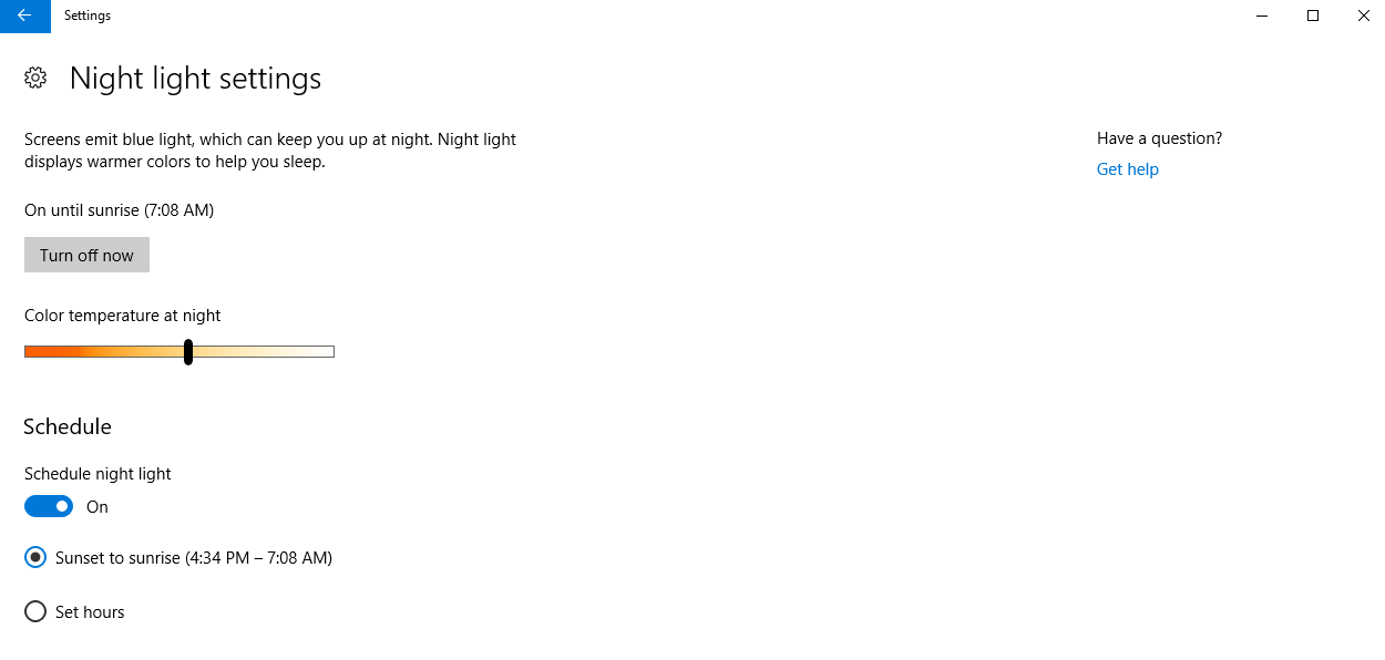 Enable Night Light in Windows 10