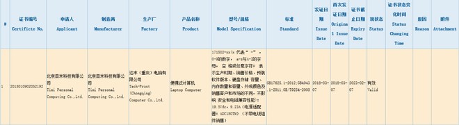 Mi Notebook Air 3c Certification