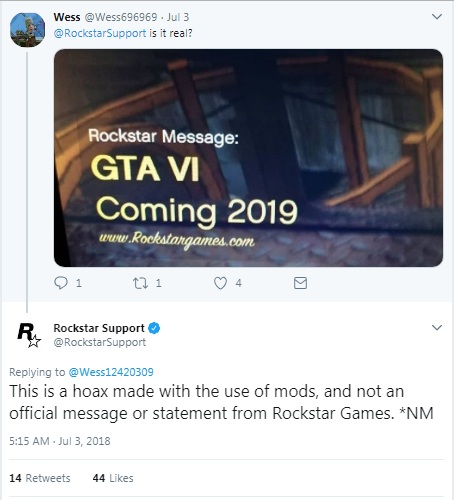 Grand theft auto 6 Tweet