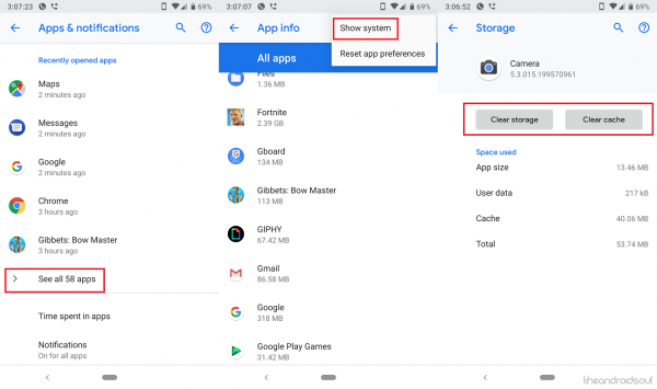 Clear Cache Camera App Android P