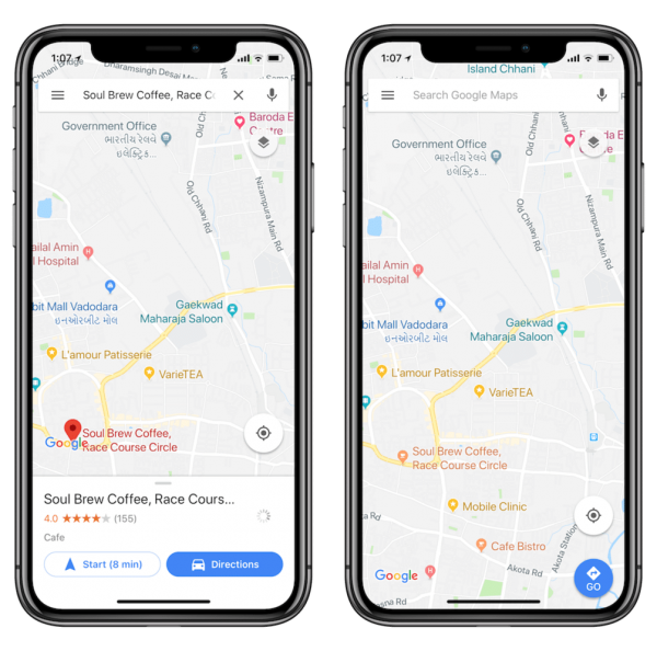 Carte Google de l'application iPhone XS