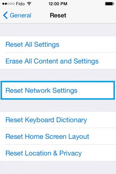 Reset network settings iphone Xs