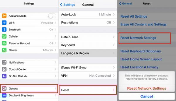 iPhone XS Reset Network