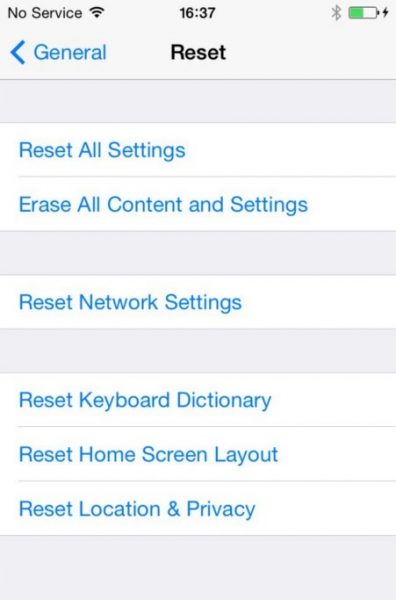 iphone Xs Reset settings