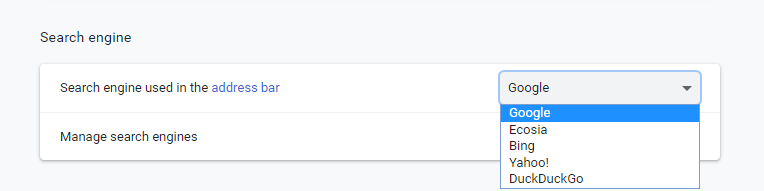Change default search engine. Address Bar. Google search Bar.