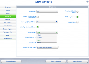 average sim lifespan sims 4