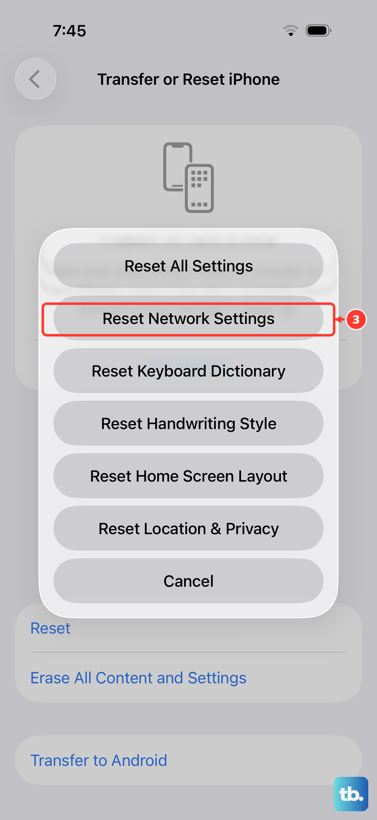 Go to Settings > General > Transfer or Reset iPhone, tap Reset, then choose Reset Network Settings to clear every saved Wi-Fi network, VPN, and Bluetooth pairing.