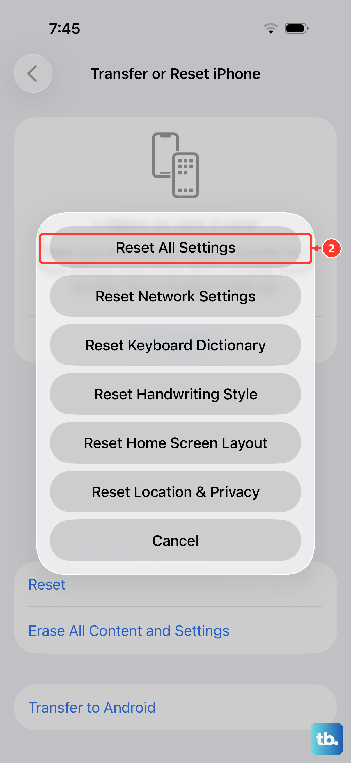 Go to Settings > General > Transfer or Reset iPhone, tap Reset, then choose Reset All Settings to revert every preference without deleting your photos, apps, or media.
