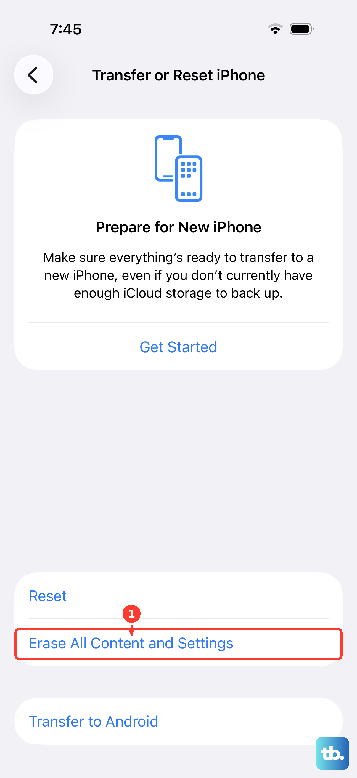 Go to Settings > General > Transfer or Reset iPhone and choose Erase All Content and Settings to factory reset the iPhone (back up first).