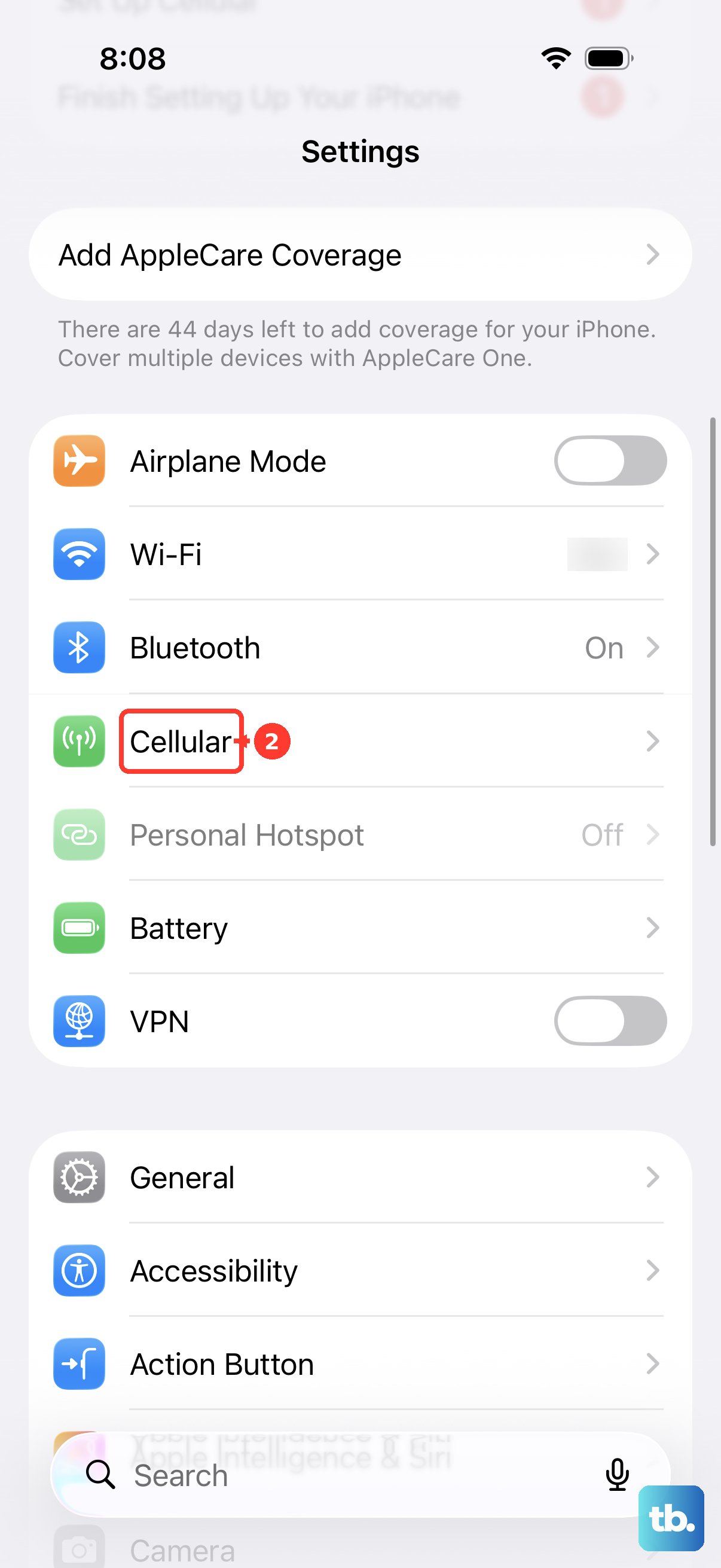 Open Settings and tap Cellular.