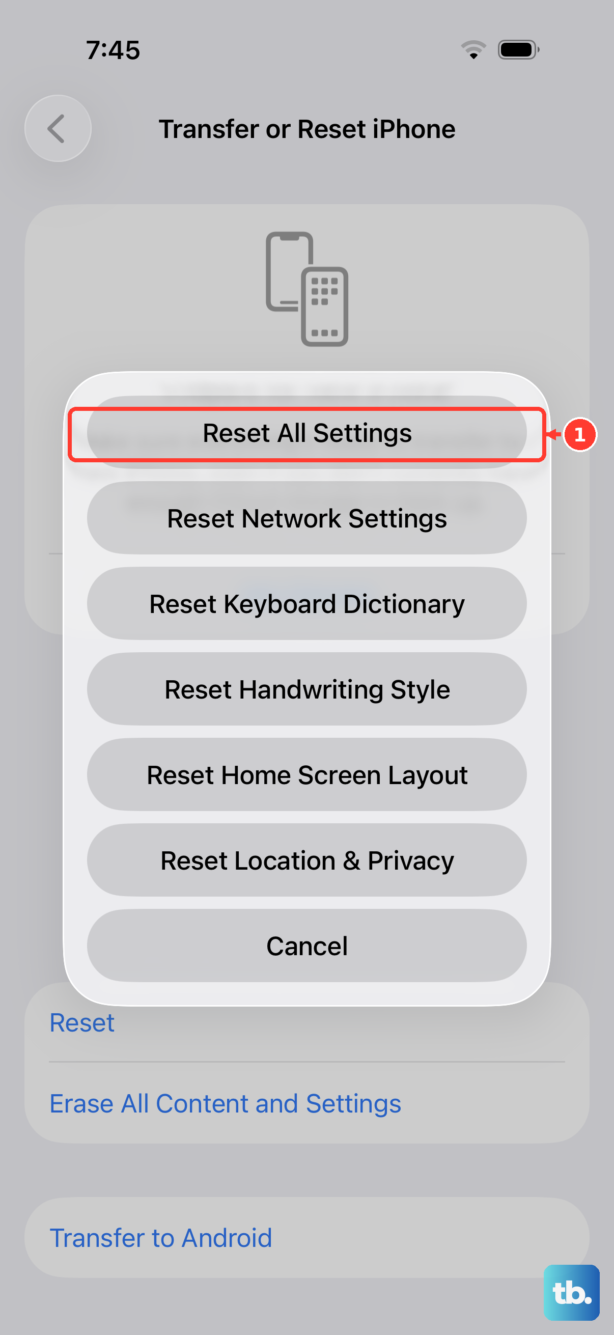 Go to Settings > General > Transfer or Reset iPhone, tap Reset, then choose Reset All Settings to revert every preference without deleting your photos, apps, or media.