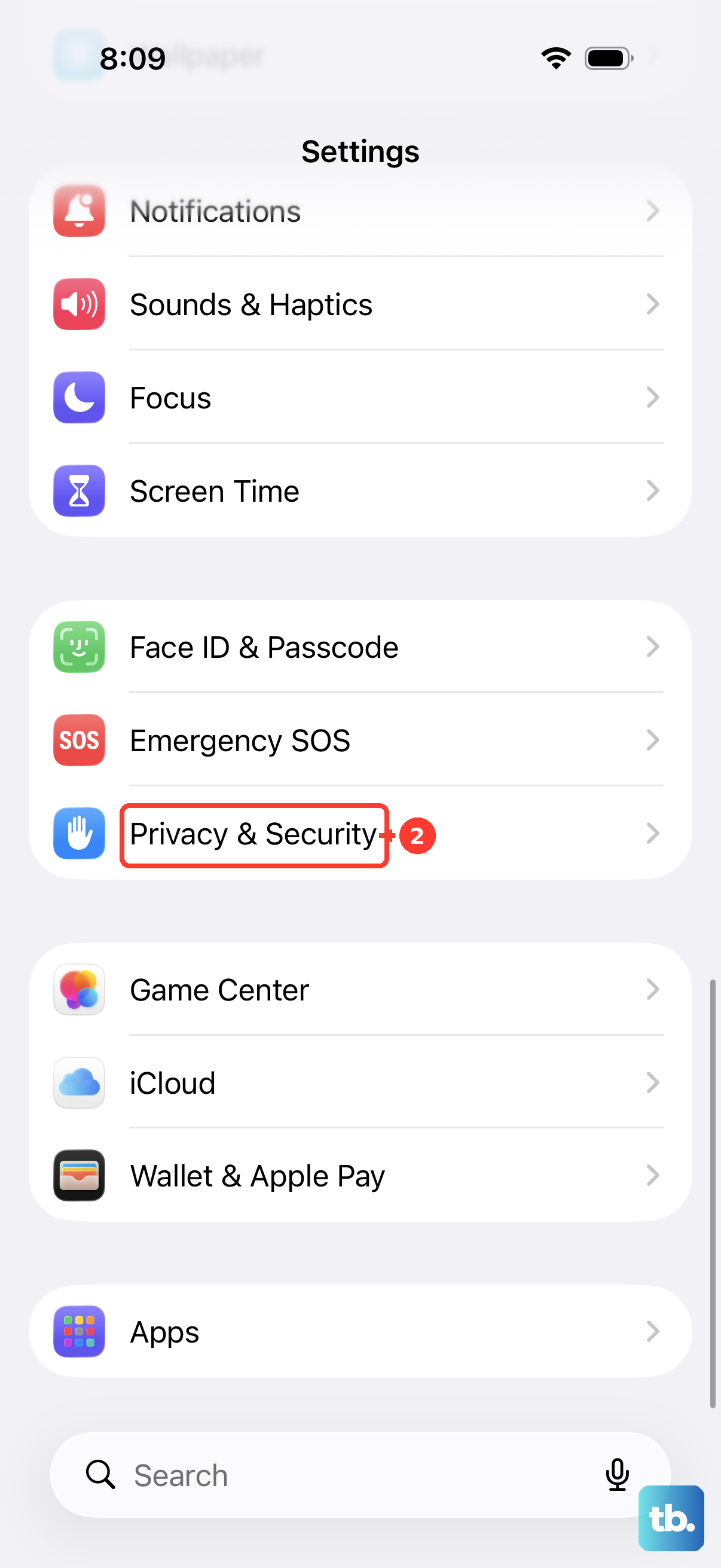 Open Settings and tap Privacy & Security.