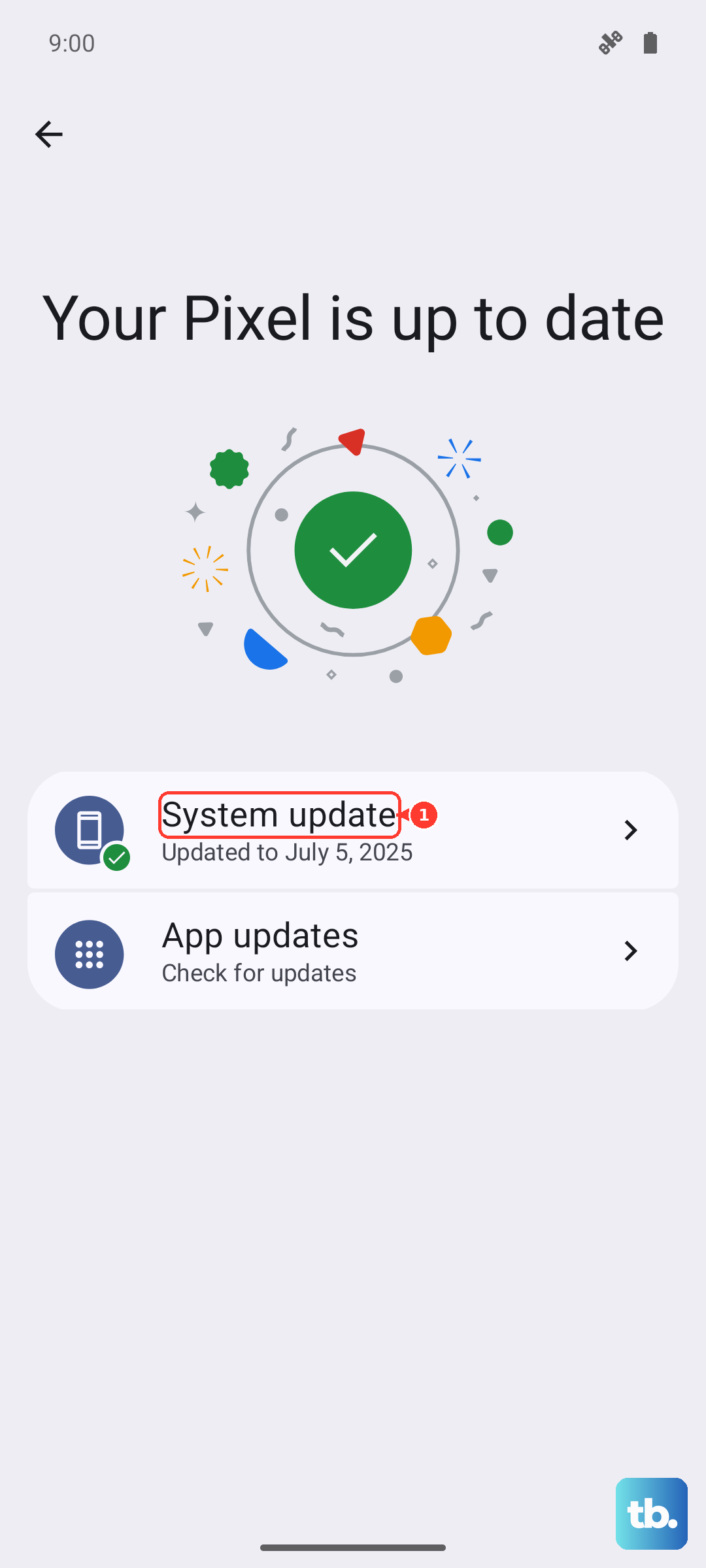 On the Software updates screen, tap System update (Android 16, Pixel emulator).