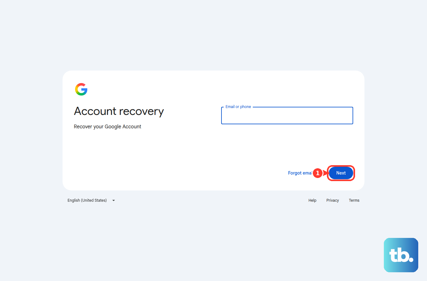 On Google's account recovery page, select Next after entering the email address for the account.