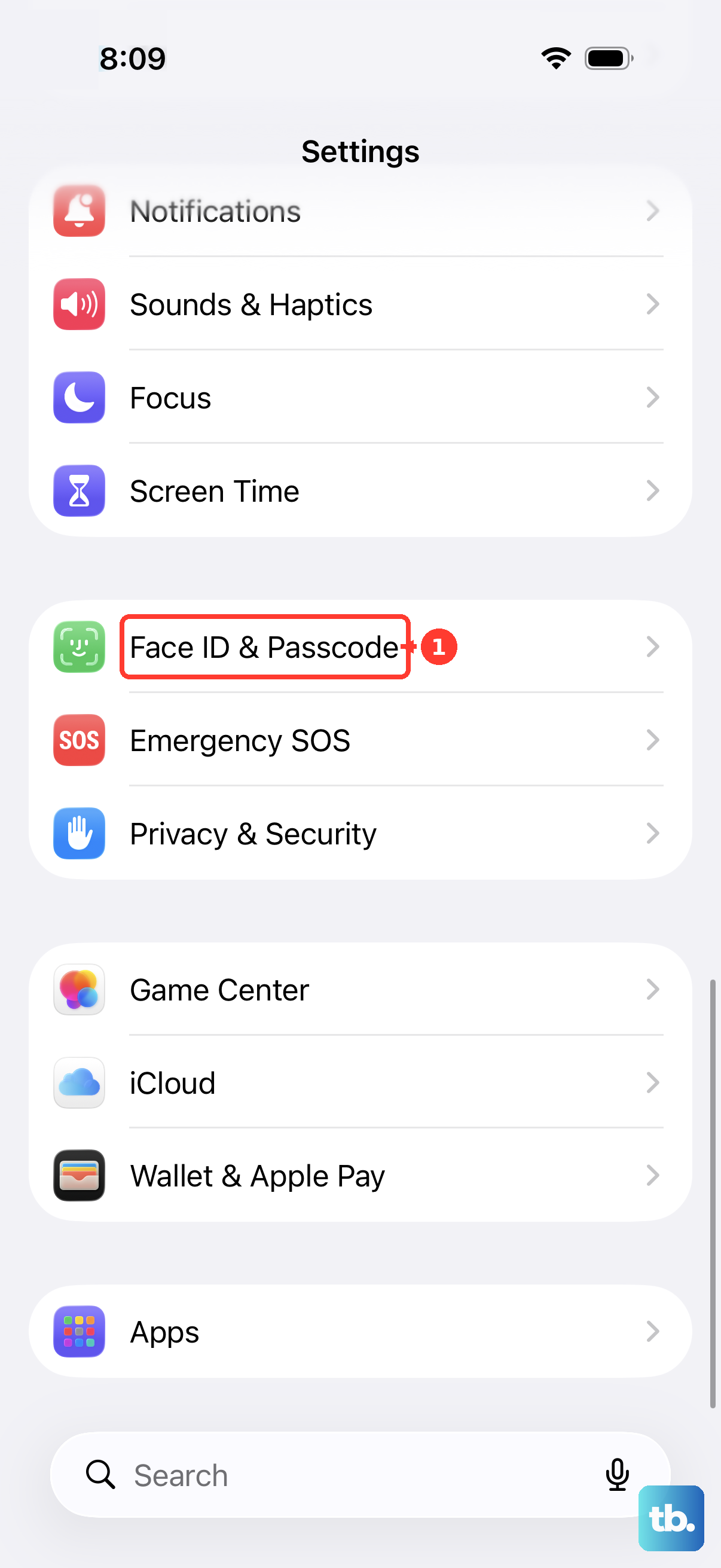 Open Settings and tap Face ID & Passcode.