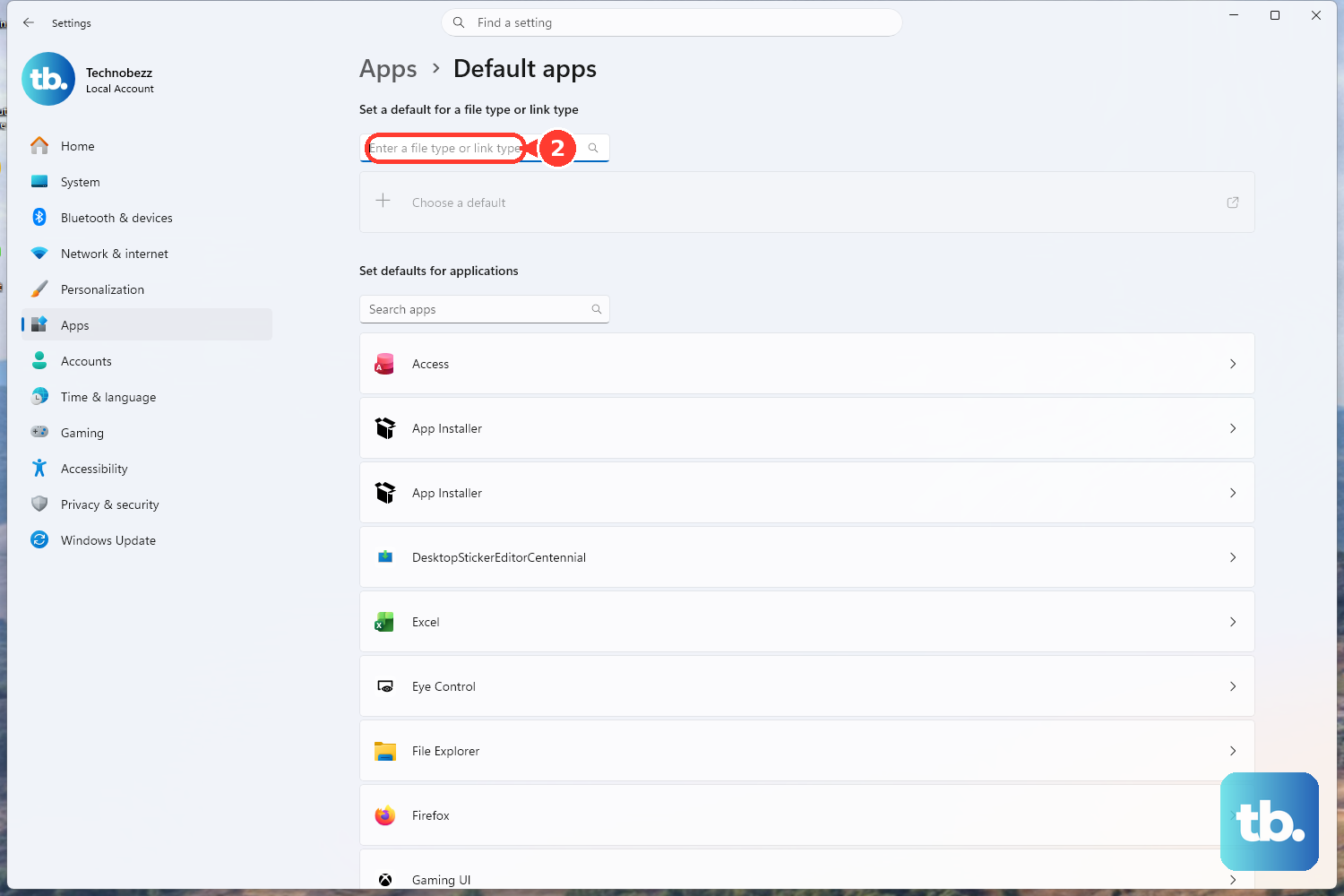 In Default apps, enter .pdf in the file-type field, then choose the PDF app you want.